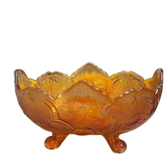 Marigold Carnival Glass Scalloped Edge Compote Bowl Size 10” x 5” - Picture 10 of 15